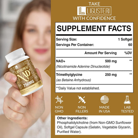 Suplemento liposomal NAD+ 750 mg de capacidad True NAD+ 60u