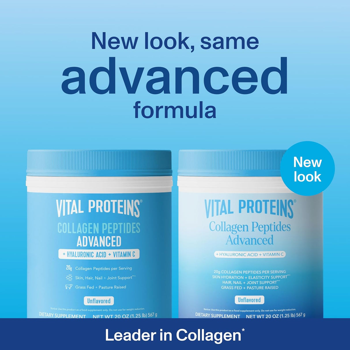 Colágeno en polvo Vital Proteins, péptidos, 20 oz, ácido hialurónico
