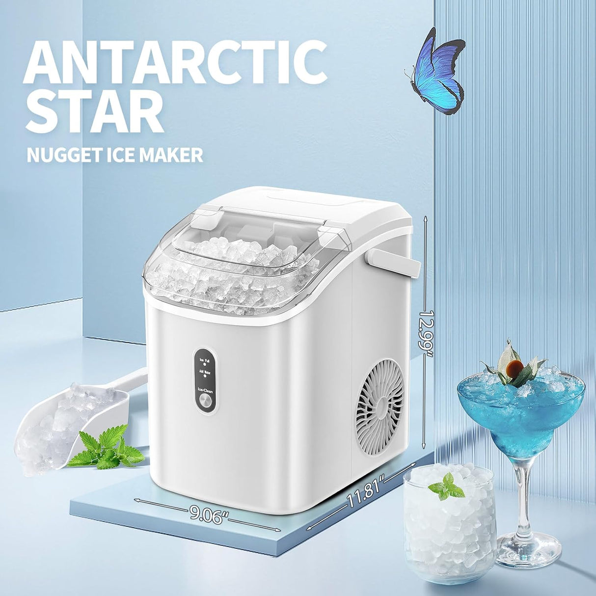 Máquina de Hielo Nugget, Portable, 34lbs/día, Auto Limpieza
