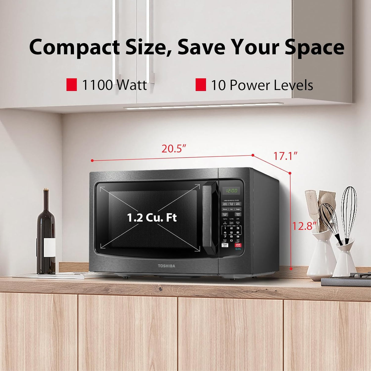 Horno Microondas Toshiba 1.2 Cu Ft, 1100W, EM131A5C-BS