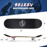 Patineta completa para principiantes, 31"x8", 7 capas, doble patada