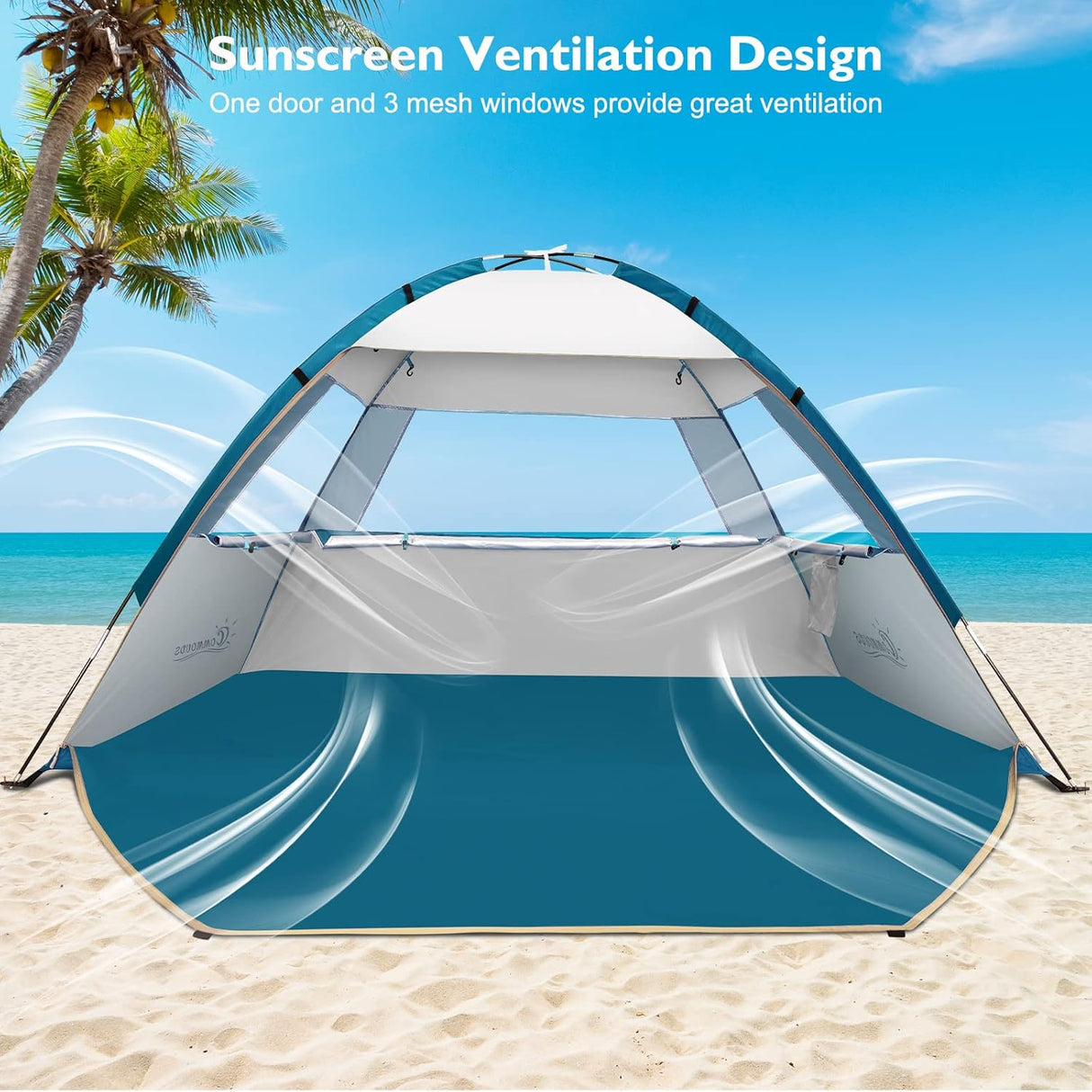 Tienda de playa con protección solar UPF 50+, fácil de llevar