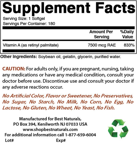 Suplementos Alimenticios  Vitamina A 25000 UI