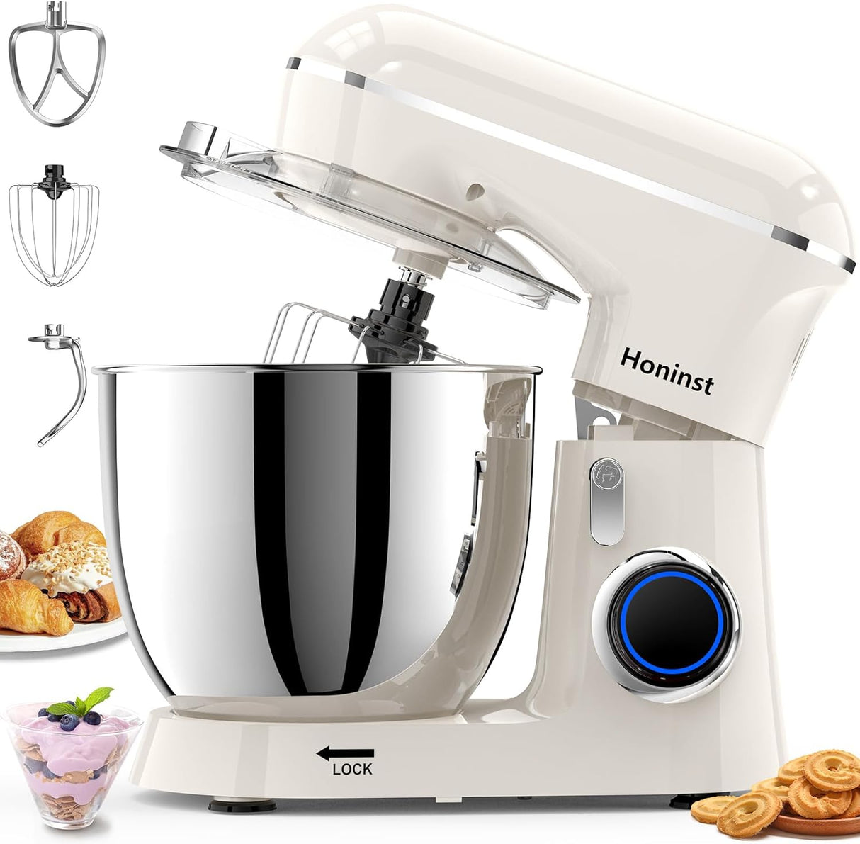 Batidora de pie 6.5QT 10 velocidades 660W, modelo multifuncional