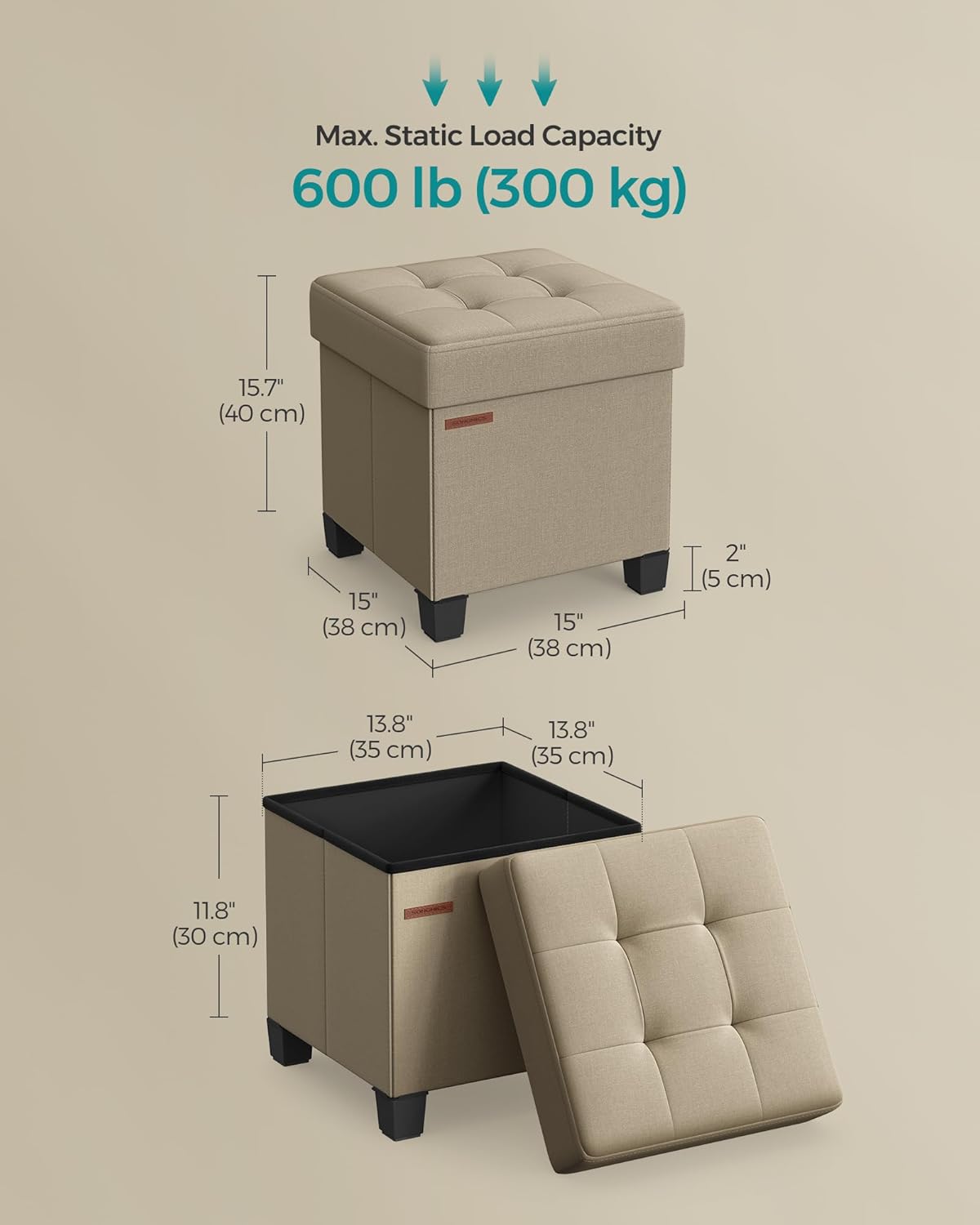 Otómano de almacenamiento pequeño con patas, modelo ULSF014K01