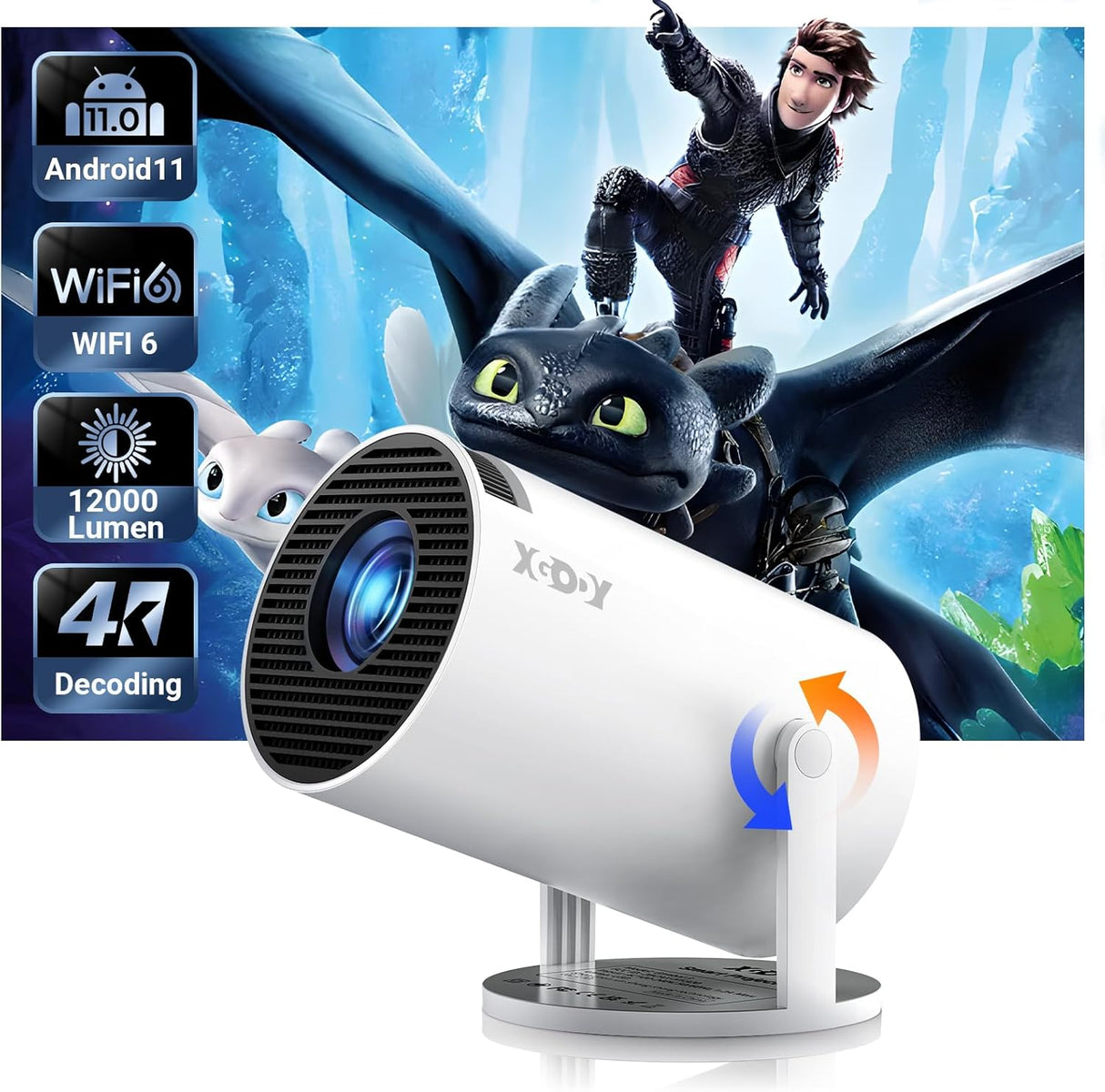 Proyector Mini Smart XGODY 4K, WiFi6, Bluetooth 5.0, Gimbal 3