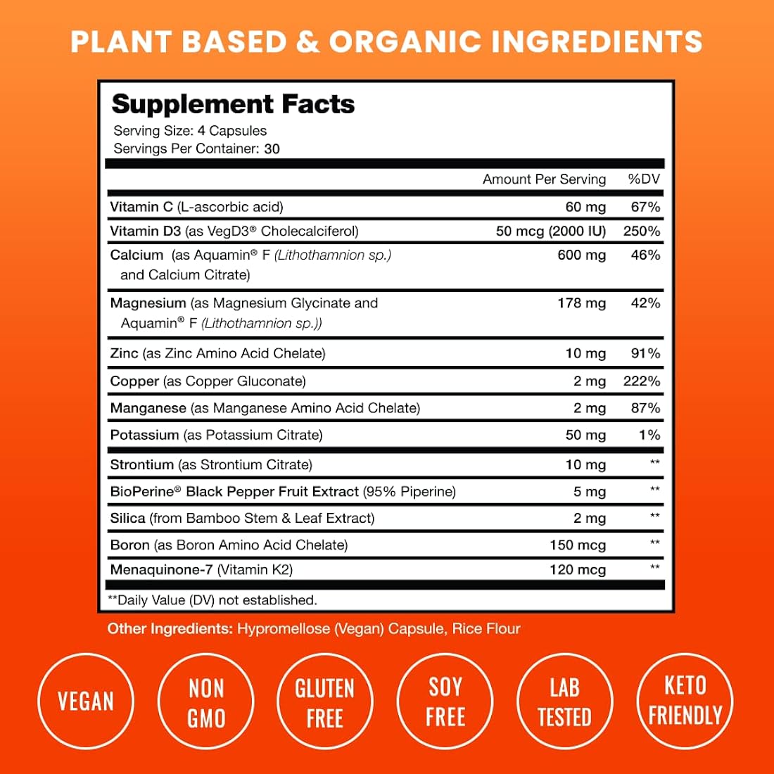 Suplementos de fuerza ósea  calcio a base de plantas  120un