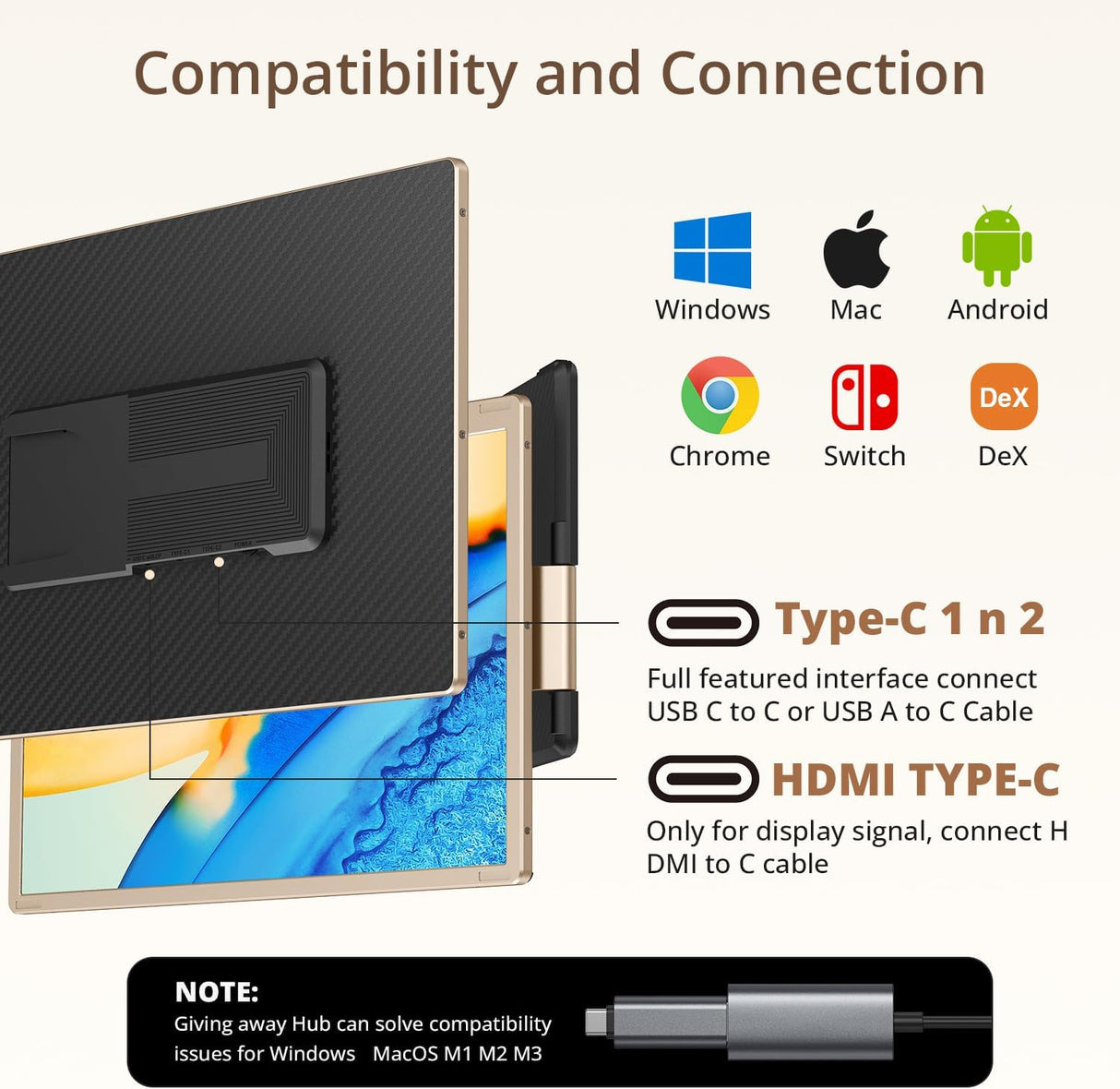 Extensor de pantalla 15.6'' portátil, 1080P, rotación 360°