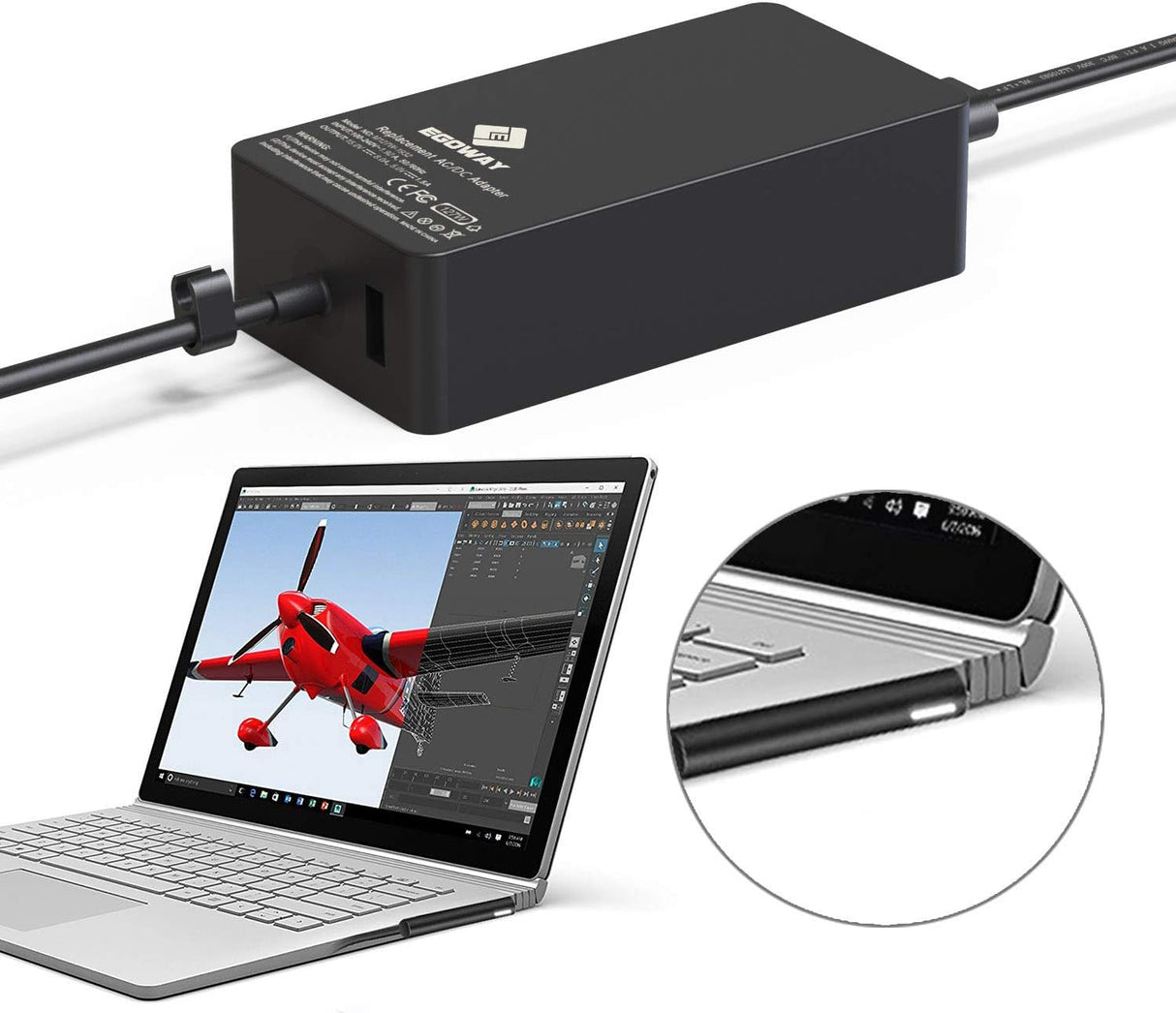 Cargador de CA de 127 W 15 V 8 A compatible con Surface Pro
