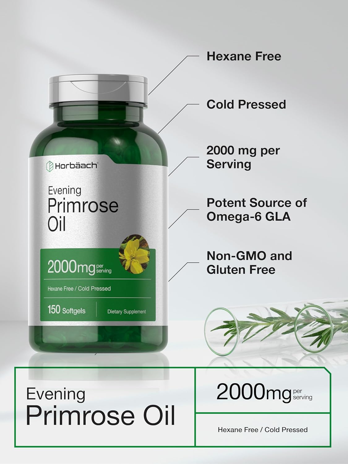 Suplemento Horbaach Cápsulas de aceite de onagra de 2000 mg