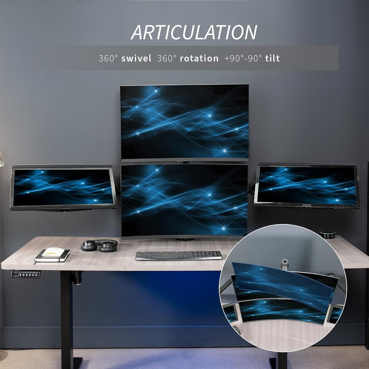 Soporte de escritorio para 4 monitores VIVO, ajustable, STAND-V104A