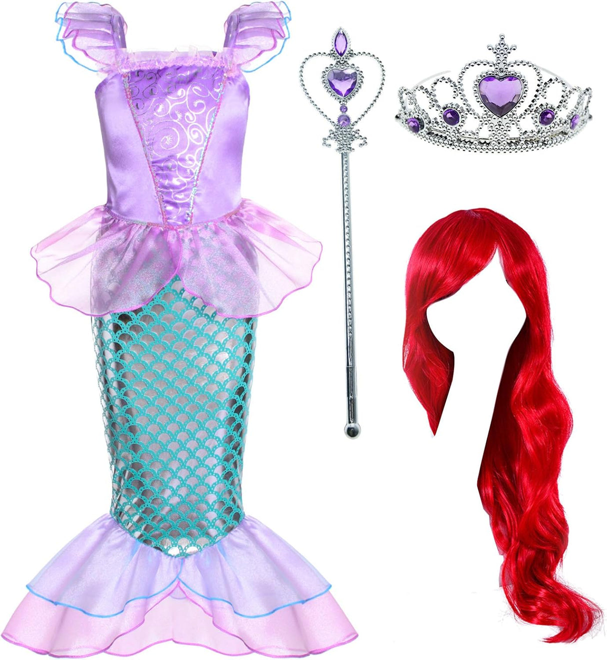 Disfraz de sirena para niñas Joy Join con peluca y corona