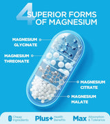 Suplemento de Magnesio Cuádruple, 400mg, Vit D3 & B6, 60 cápsulas