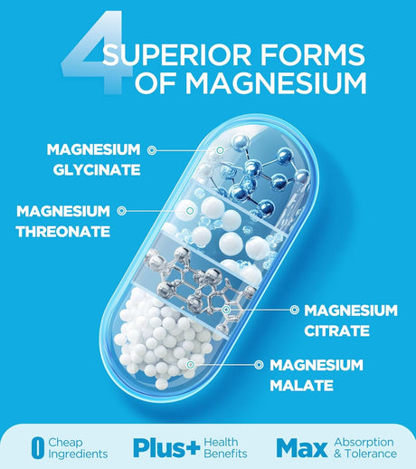 Suplemento de Magnesio Cuádruple, 400mg, Vit D3 & B6, 60 cápsulas