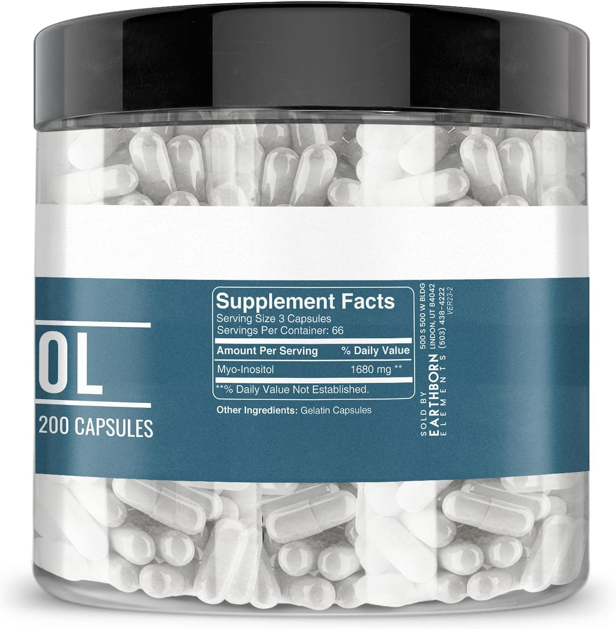 Earthborn Elements Inositol 200 Cápsulas Puras y Sin Aditivos