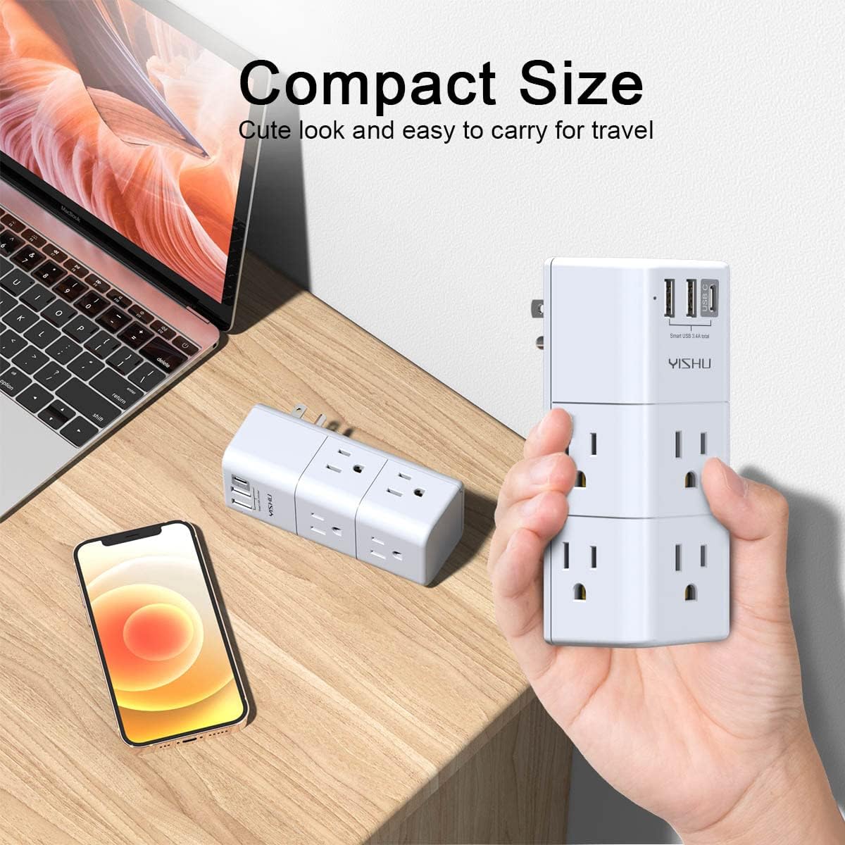 YISHU - Extensor de toma de corriente múltiple USB, .