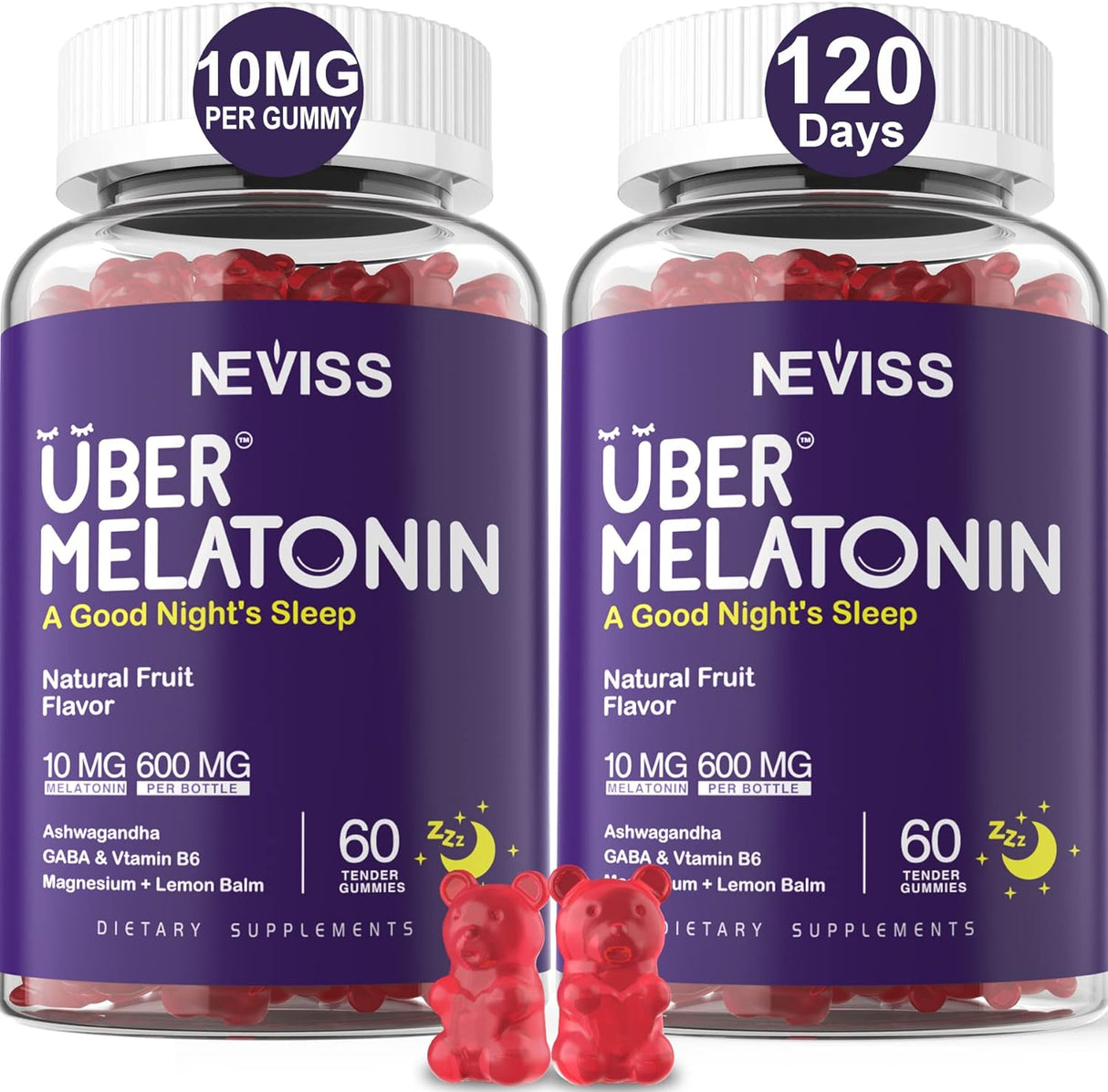 Paquete de 2 gomitas con L-teanina,de 10 mg  para adultos