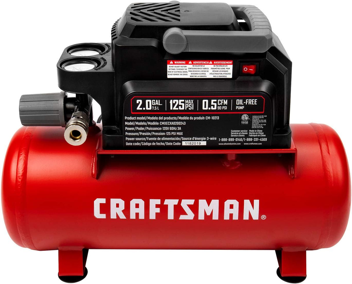 Compresor de Aire Portátil 2 Gal 1/3 HP Oil-Free Craftsman CMXECXA0200243