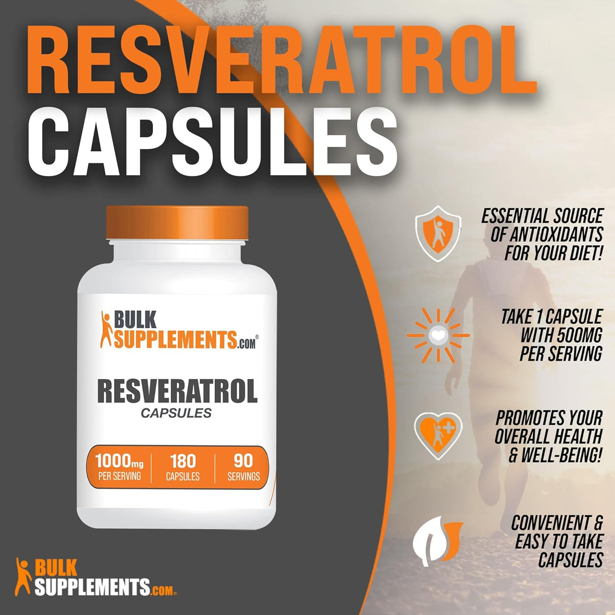 Suplemento BULKSUPPLEMENTS de resveratrol 1000mg 180 cáp