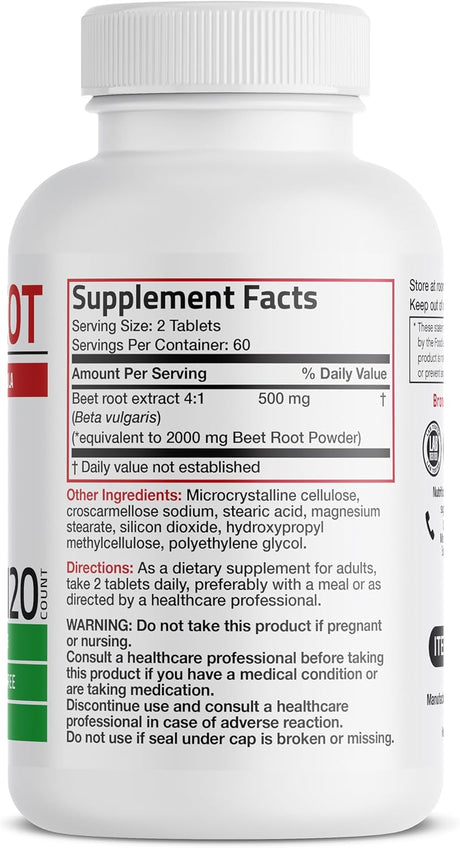 Suplemento de Remolacha Bronson, 120 Tabletas Vegetales, 2000mg