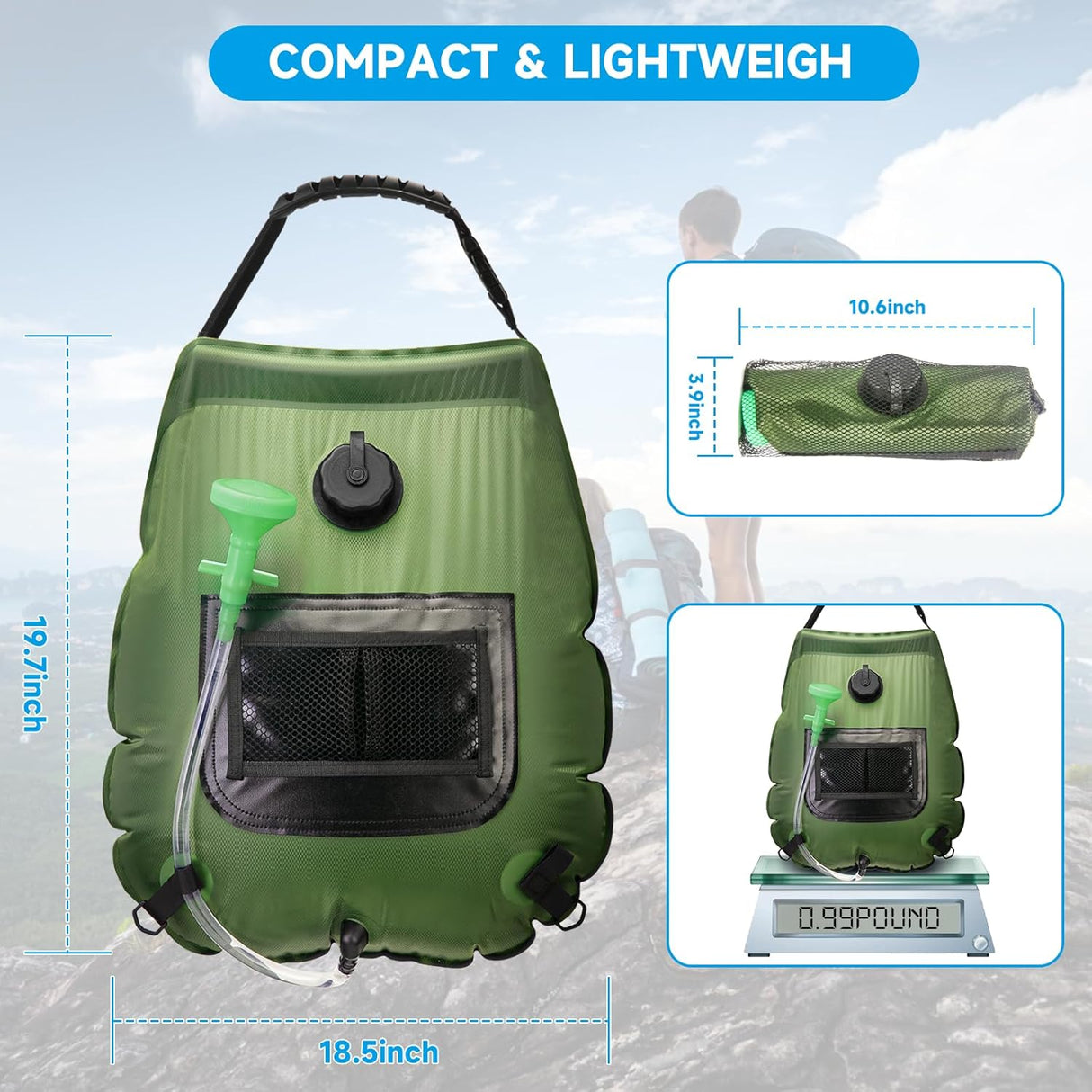 Ducha Solar Portátil para Camping con Cabezal Extraíble