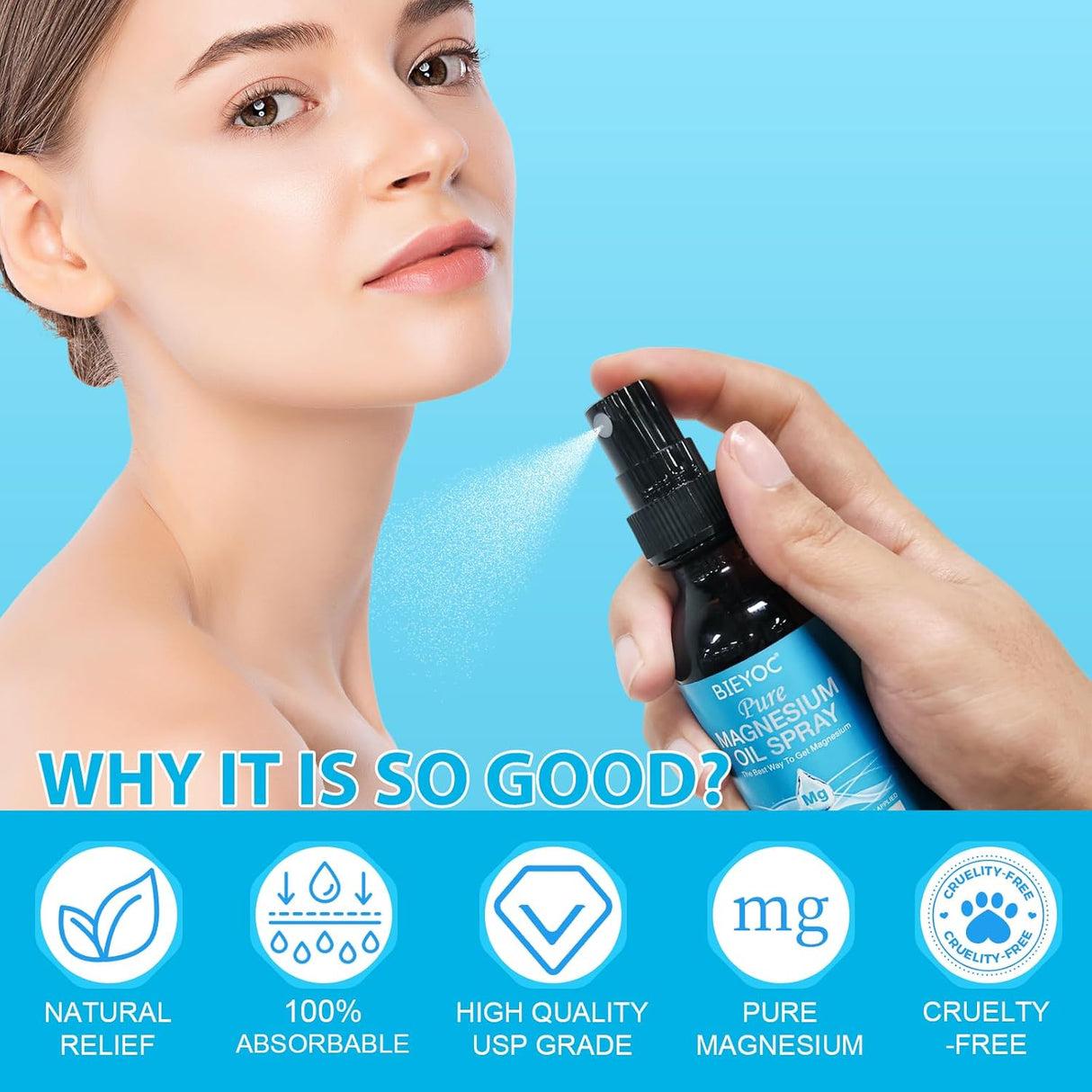 Aceite de Magnesio Puro en Spray, Fácil Absorción, 60ml