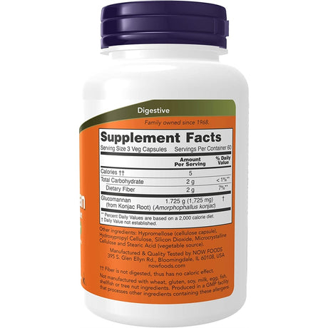 Suplementos  NOW  Glucomanano Amorphophallus konjac  575 mg