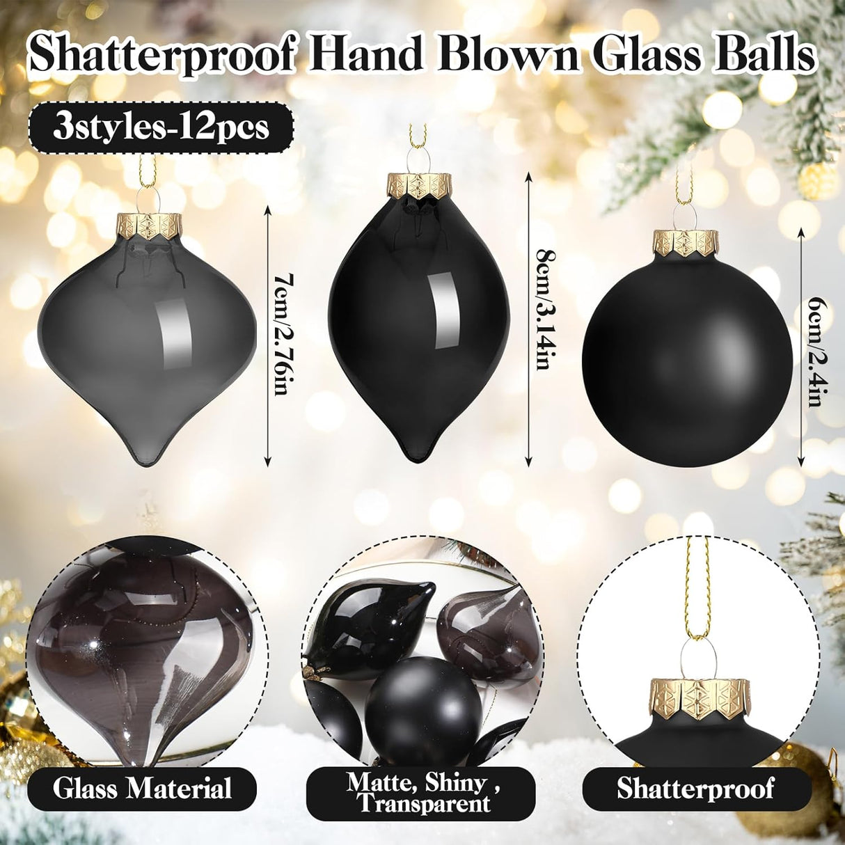 Conjunto de 12 Bolas de Vidrio Zomiboo 3.15 para Árbol Navidad