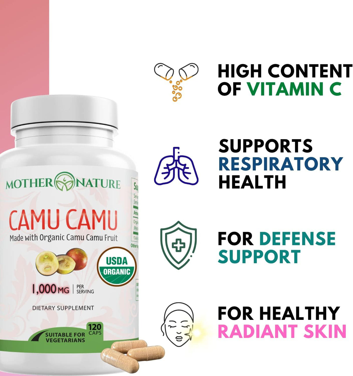 Camu Camu Vitamina C Orgánica 1000mg Vegan 120 Caps