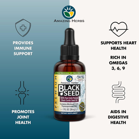 Aceite de Semilla Negra Amazing Herbs - Salud Digestiva 1 Fl Oz