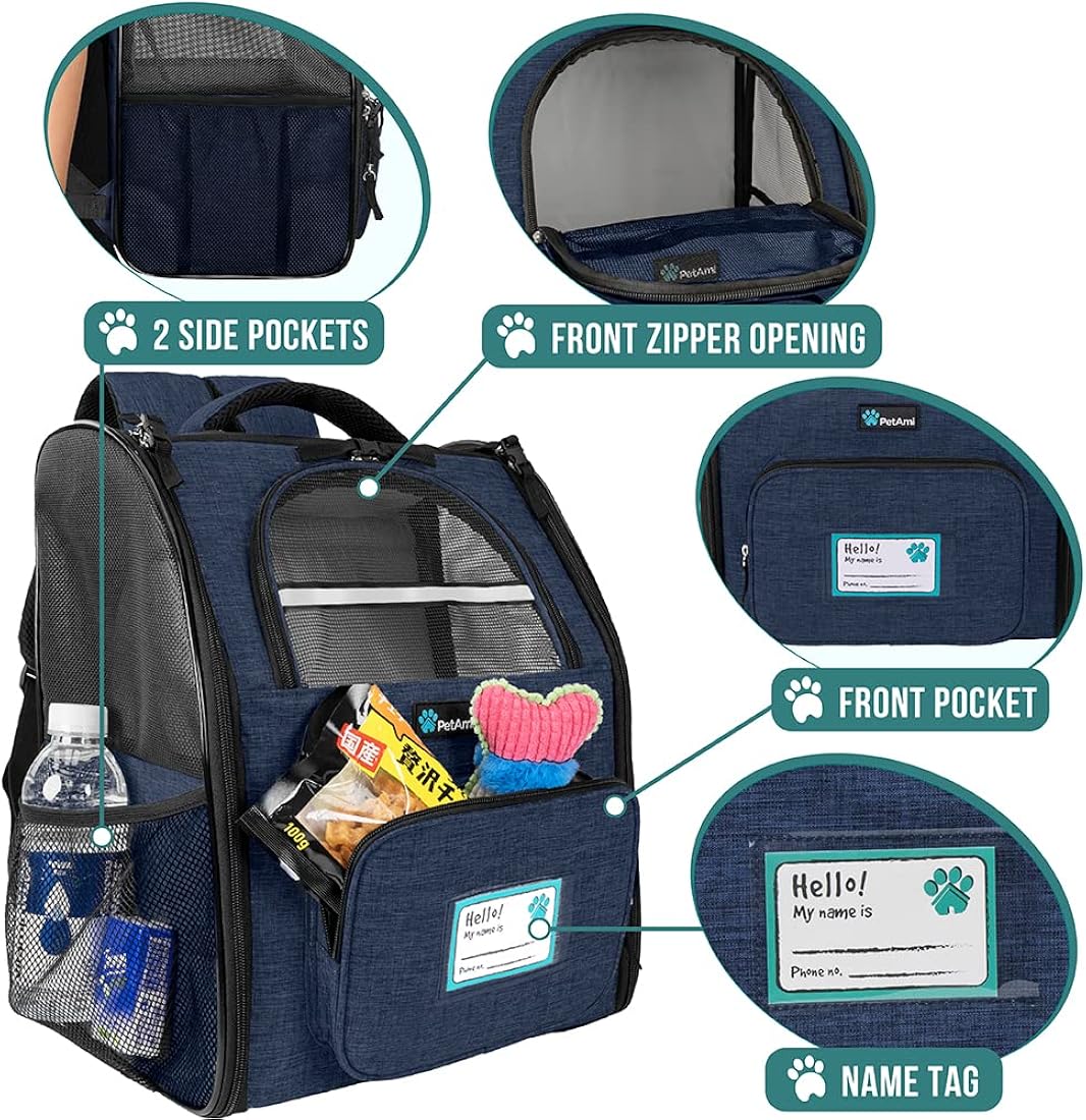 Mochila de lujo para gatos entrada de dos caras azul