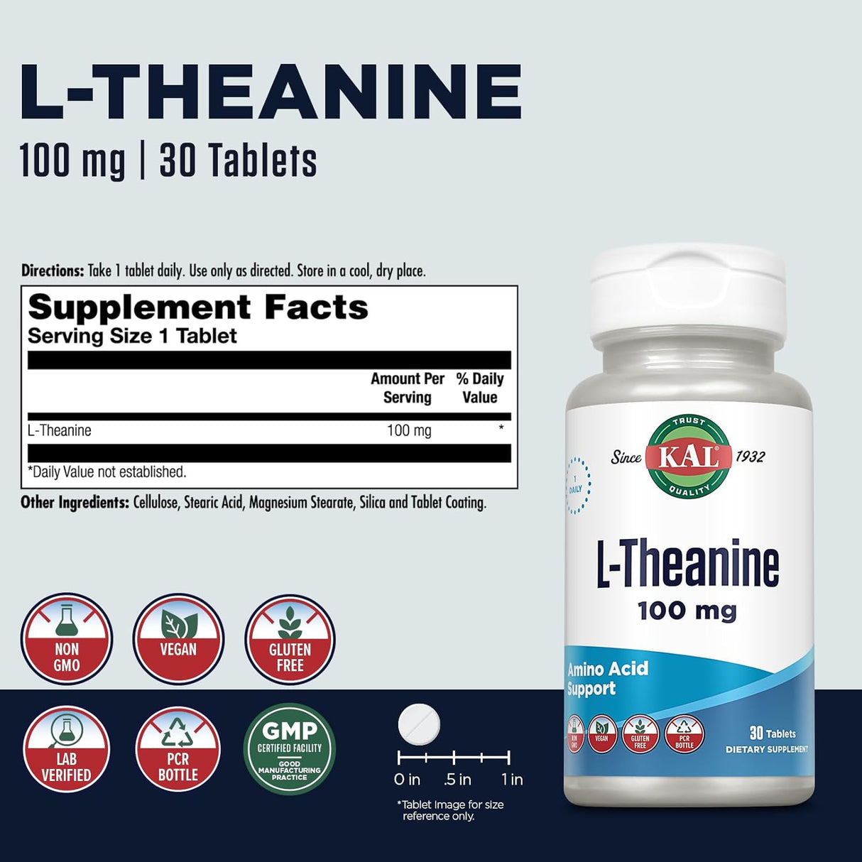 Suplementos Kal vitaminas 100 mg L-teanina 30 unidades