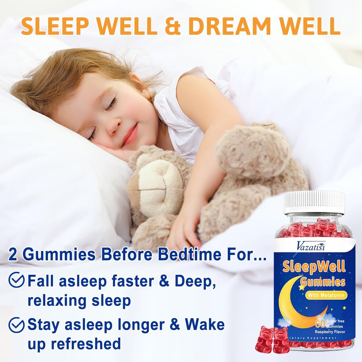 Gomitas para dormir para adultos y niños  15 mg con magnesio