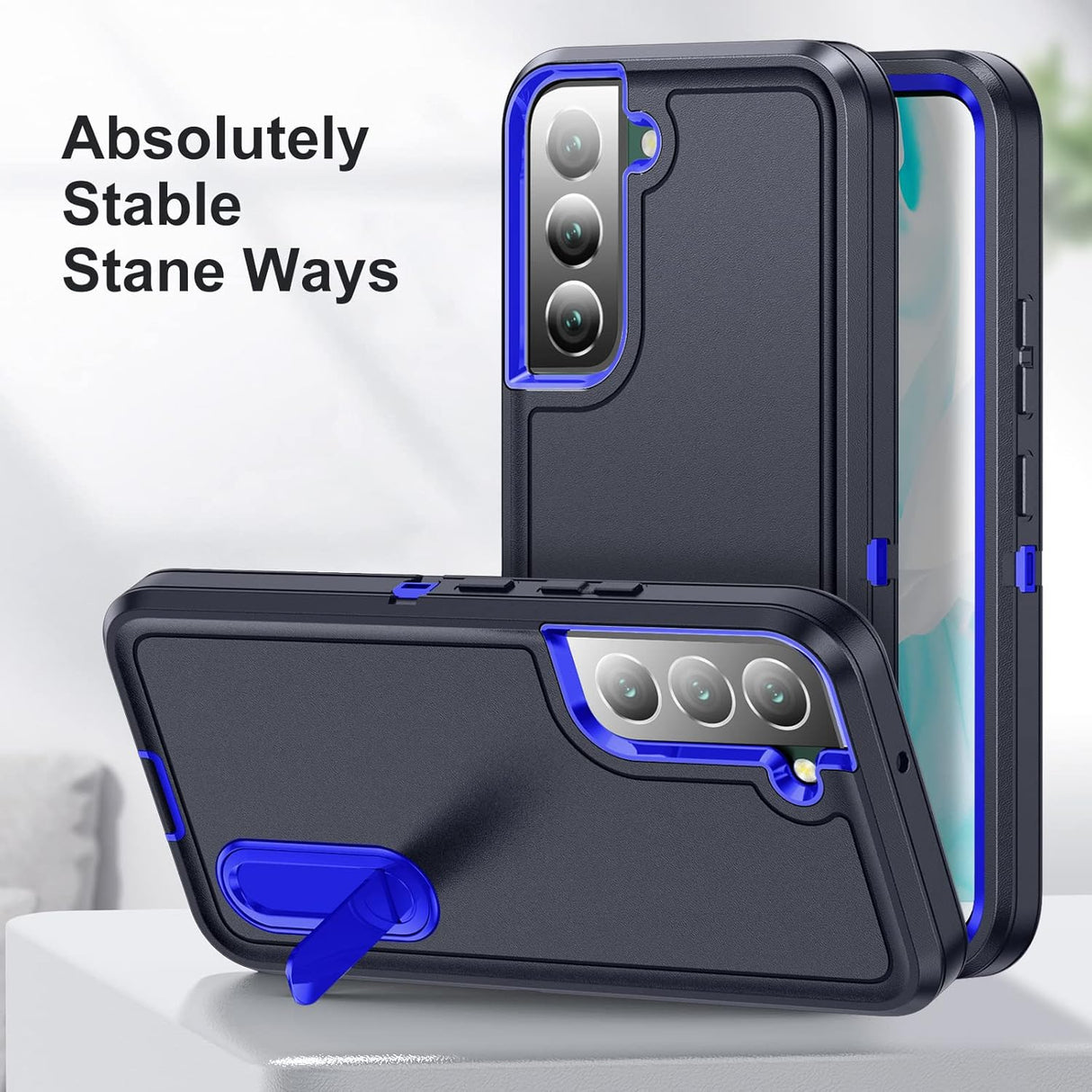 BaHaHoues Funda para Samsung Galaxy S22, Samsung S22 con soporte integrado, a prueba de golpes, polvo y caídas, de grado militar, funda protectora para Galaxy S22 5G de 6.1 pulgadas (azul oscuro/zafiro)