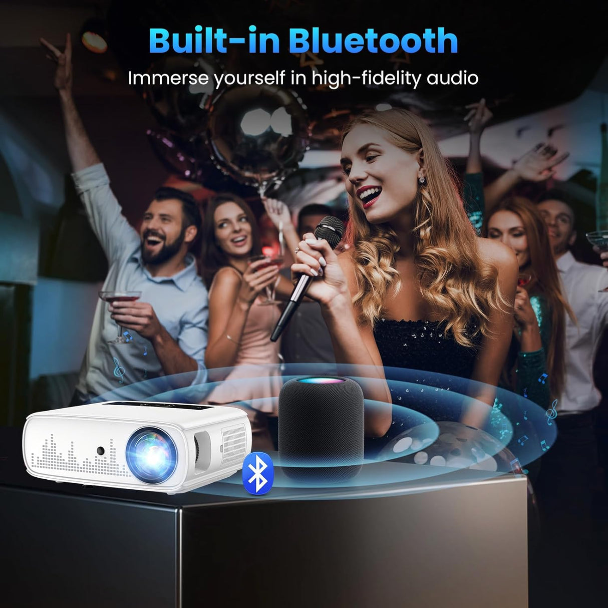 Proyector GROVIEW 15000lux 1080P WiFi Bluetooth, 490ANSI