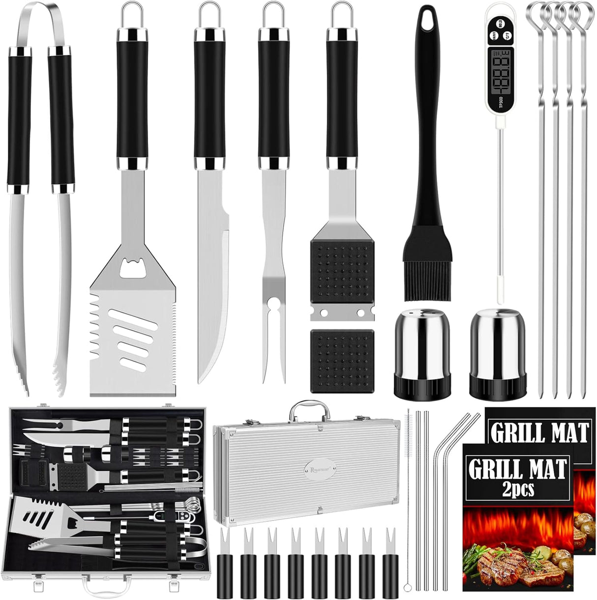 Juego de Utensilios de BBQ ROMANTICIST, Acero Inoxidable, 30pcs