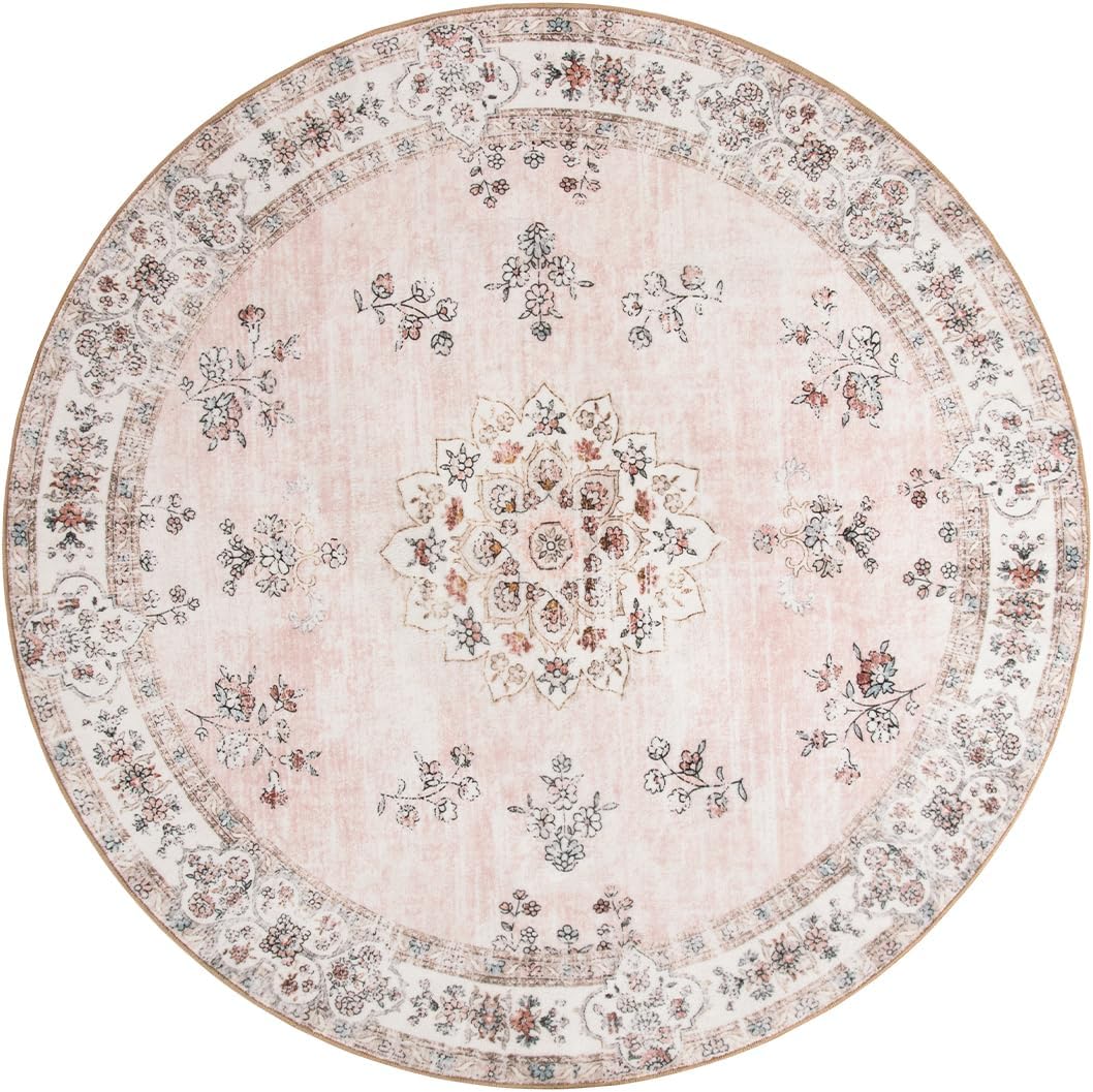 Alfombra redonda lavable a máquina de 4 pies suave floral