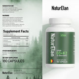 Suplemento Vitamina D3 K2 200mcg 180caps, Vegano, Sin GMO