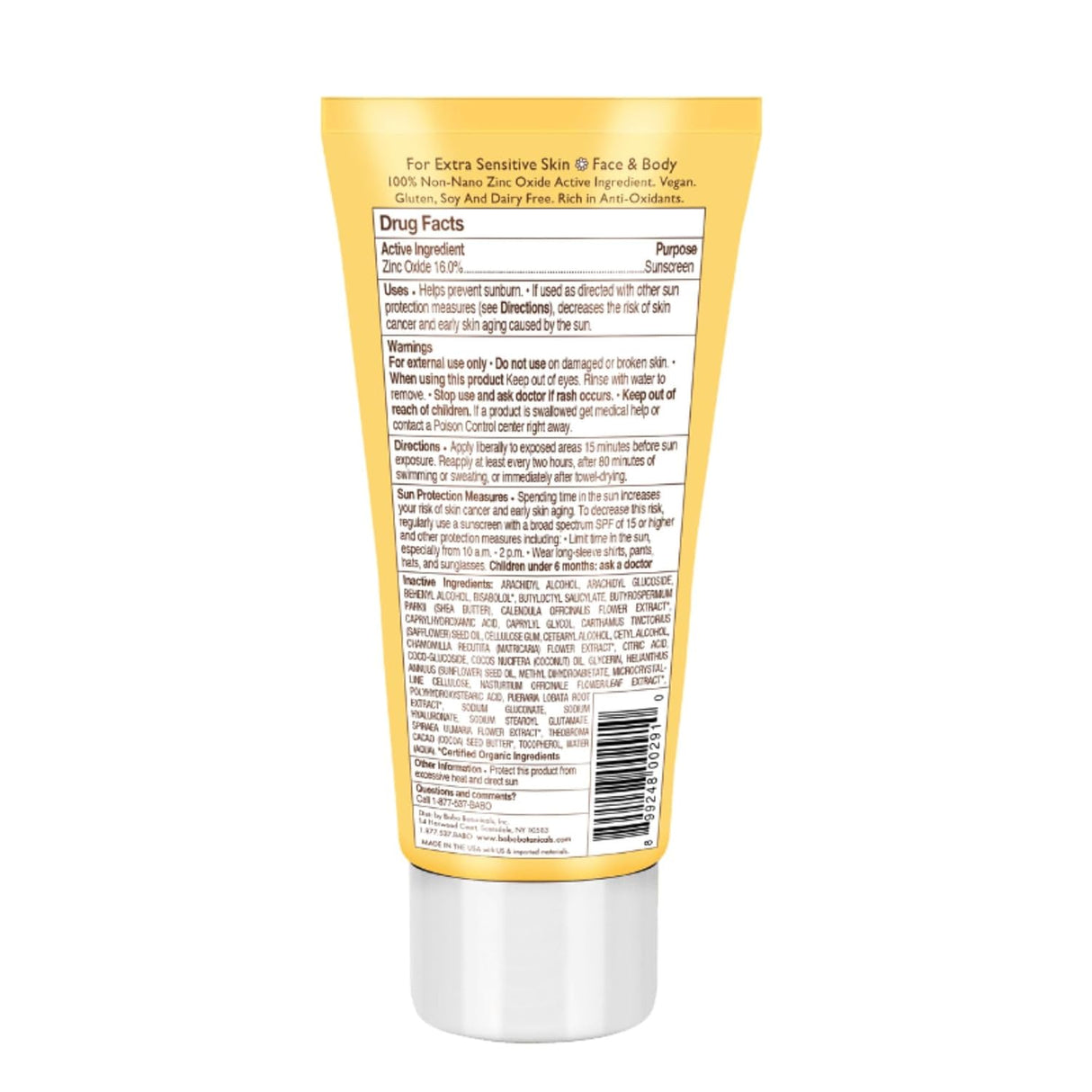 Protector solar resistente al agua 1519164 Babo Botanicals