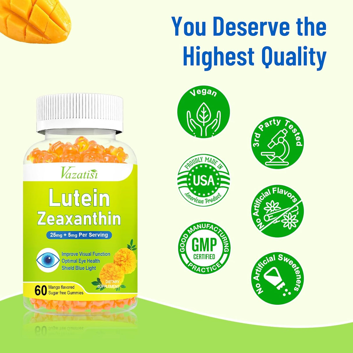 Gummies de vitaminas para ojos, sin azúcar, con luteína y zeaxantina, 120 cápsulas