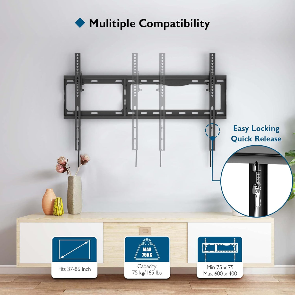 Soporte de pared para TV BONTEC, 17-86, hasta 165LBS, VESA 600x400