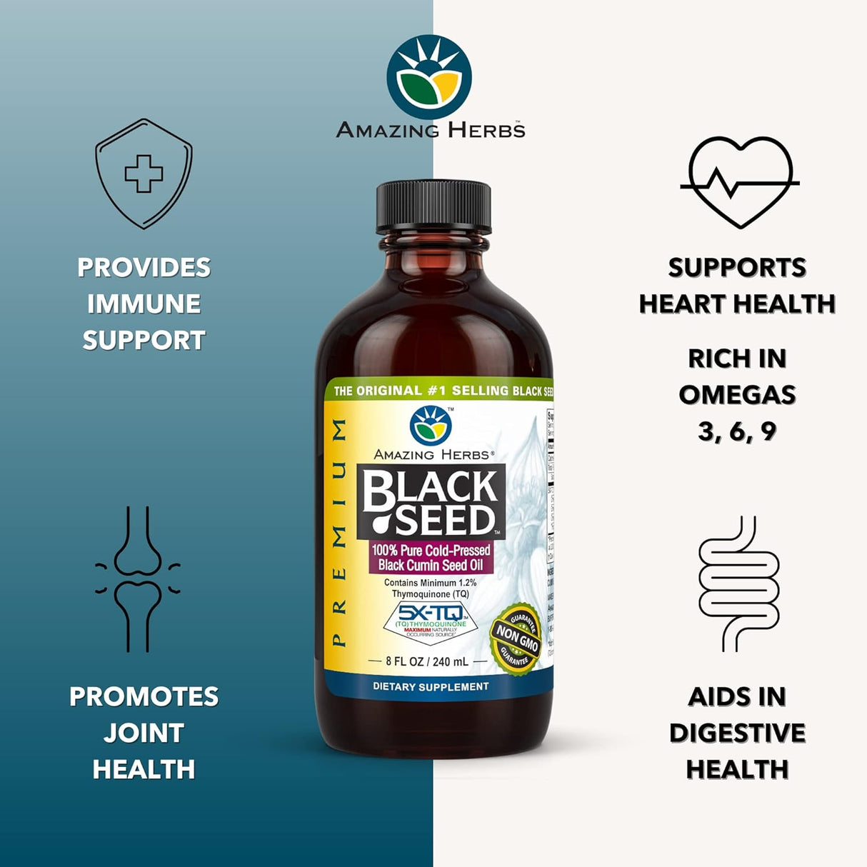 Aceite de Semilla Negra Amazing Herbs 8 oz - Salud Digestiva