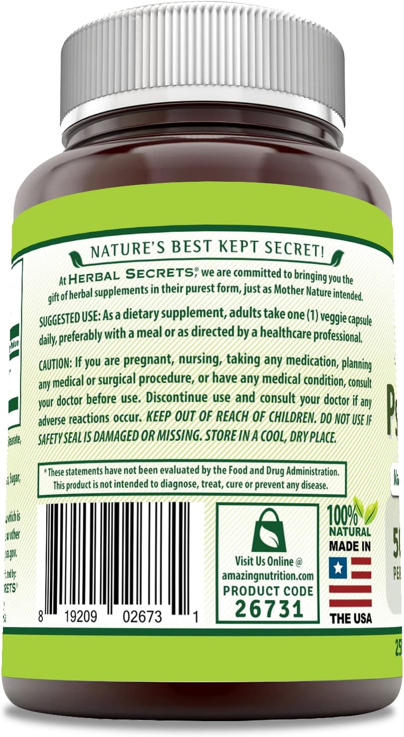 Suplemento de Psyllium Husk | Herbal Secrets | 500 Mg | 250 Cápsulas