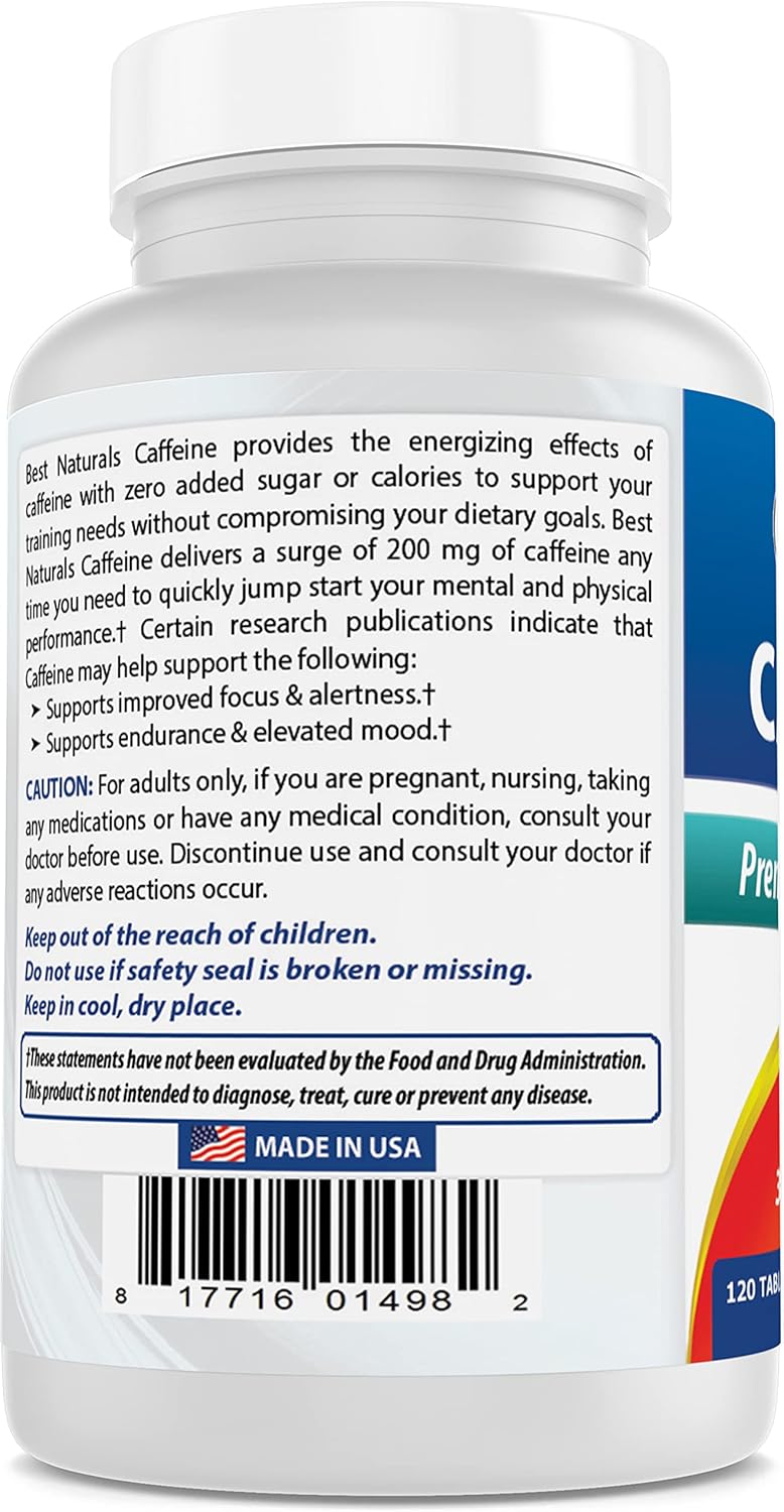 Píldoras de Cafeína 200mg Best Naturals - Sin Habit, 360 Tabletas
