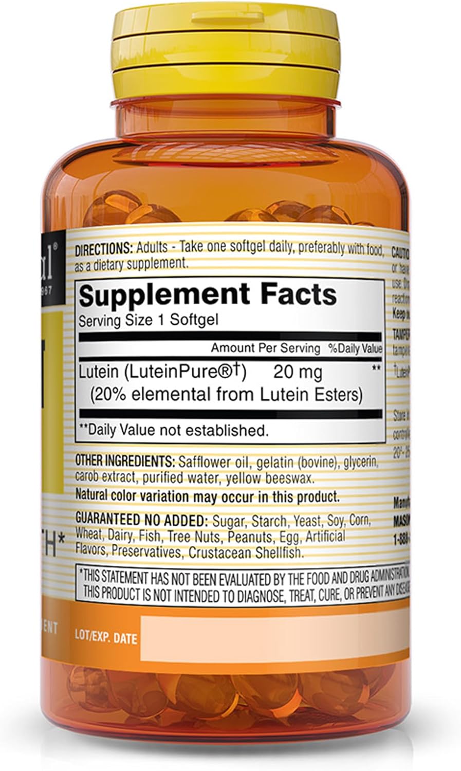 MASON NATURAL Luteína 20 mg con Vitamina E - 30 Cápsulas