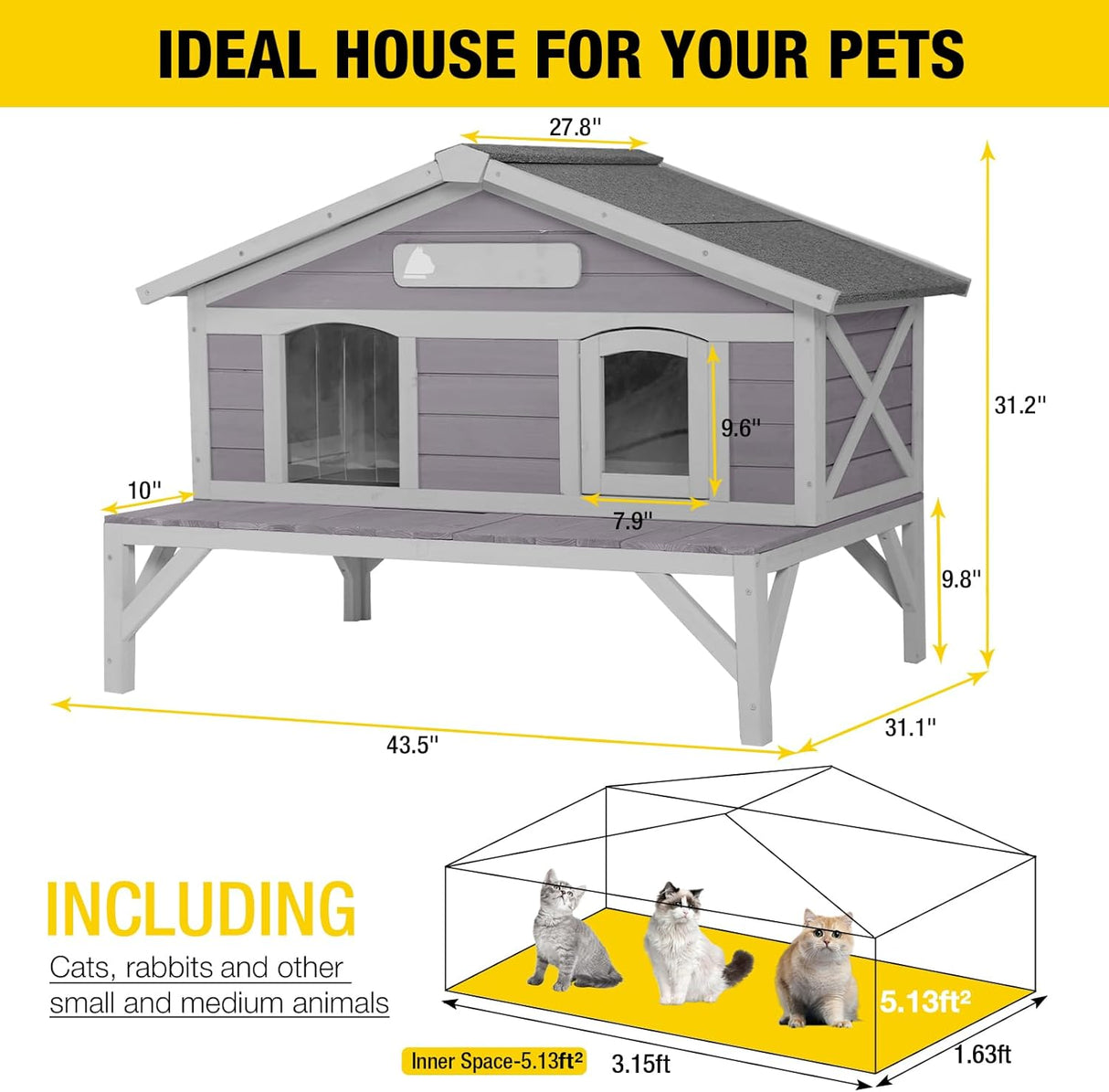 Casa para Gatos Aivituvin, Refugio de Madera 100% para Invierno