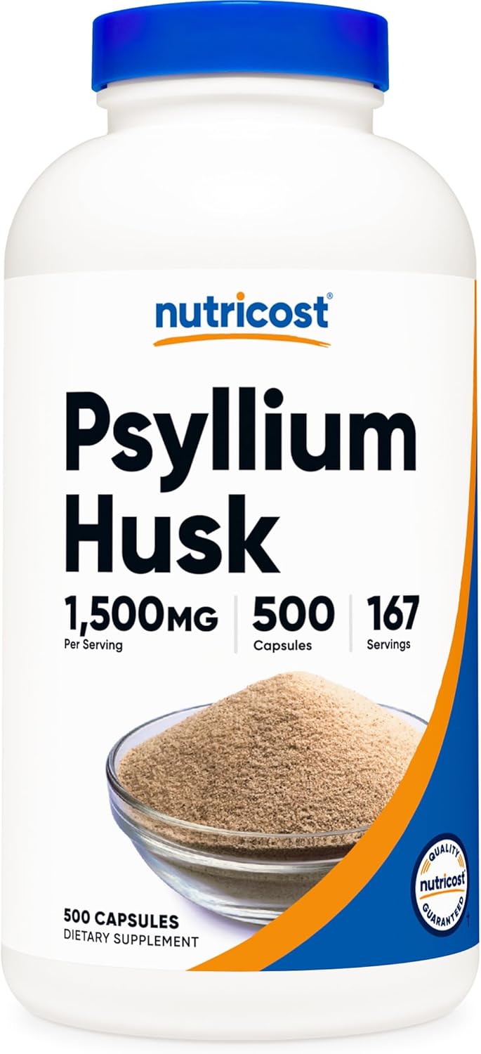 Psyllium Husk 1500mg, Nutricost, Non-GMO, Gluten Free, 500 Caps