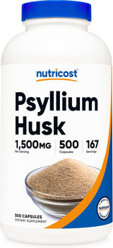 Psyllium Husk 1500mg, Nutricost, Non-GMO, Gluten Free, 500 Caps