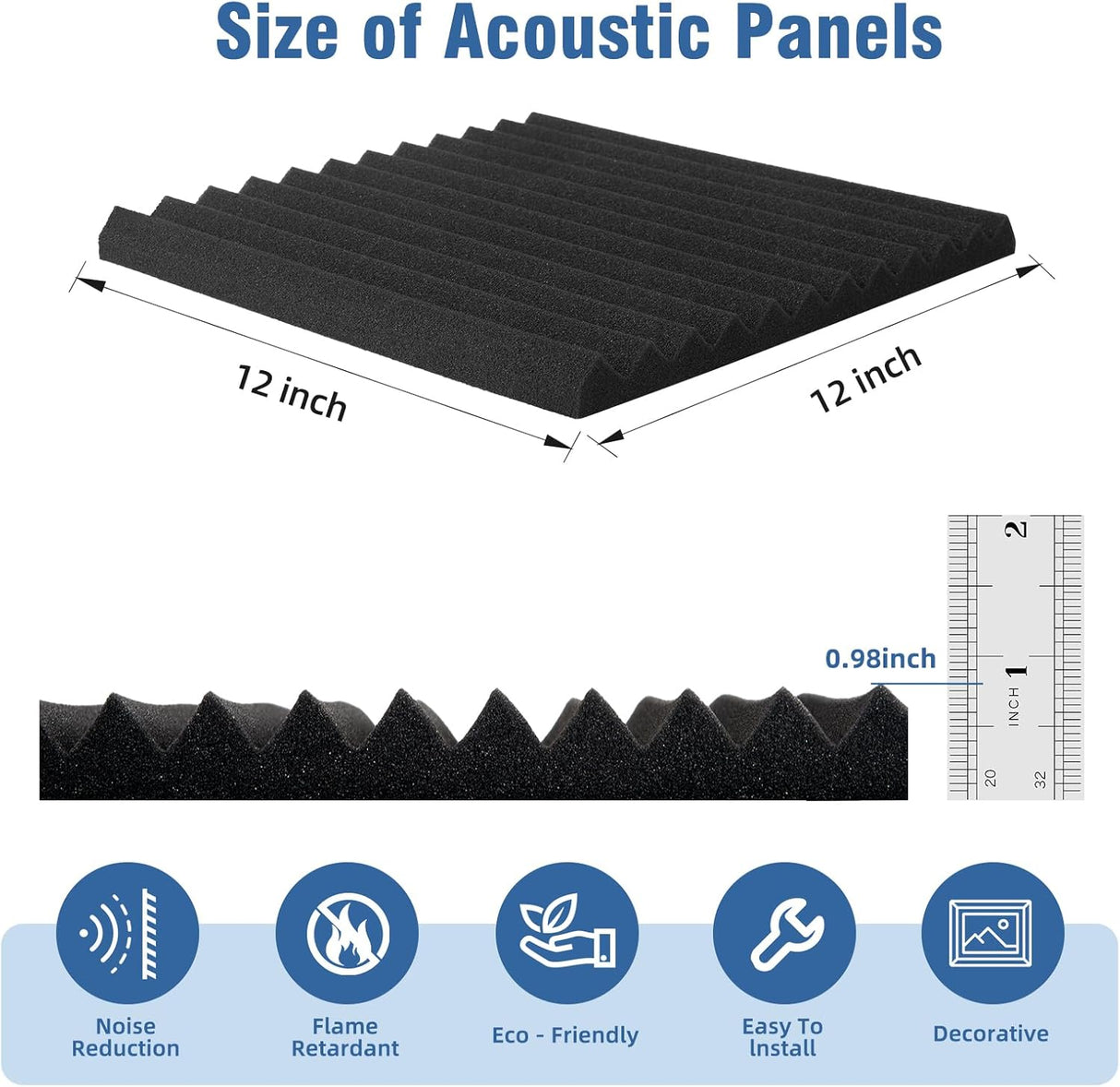 Paneles Acústicos 100 Pack, Espuma Densa, 12x12x1 Pulgadas