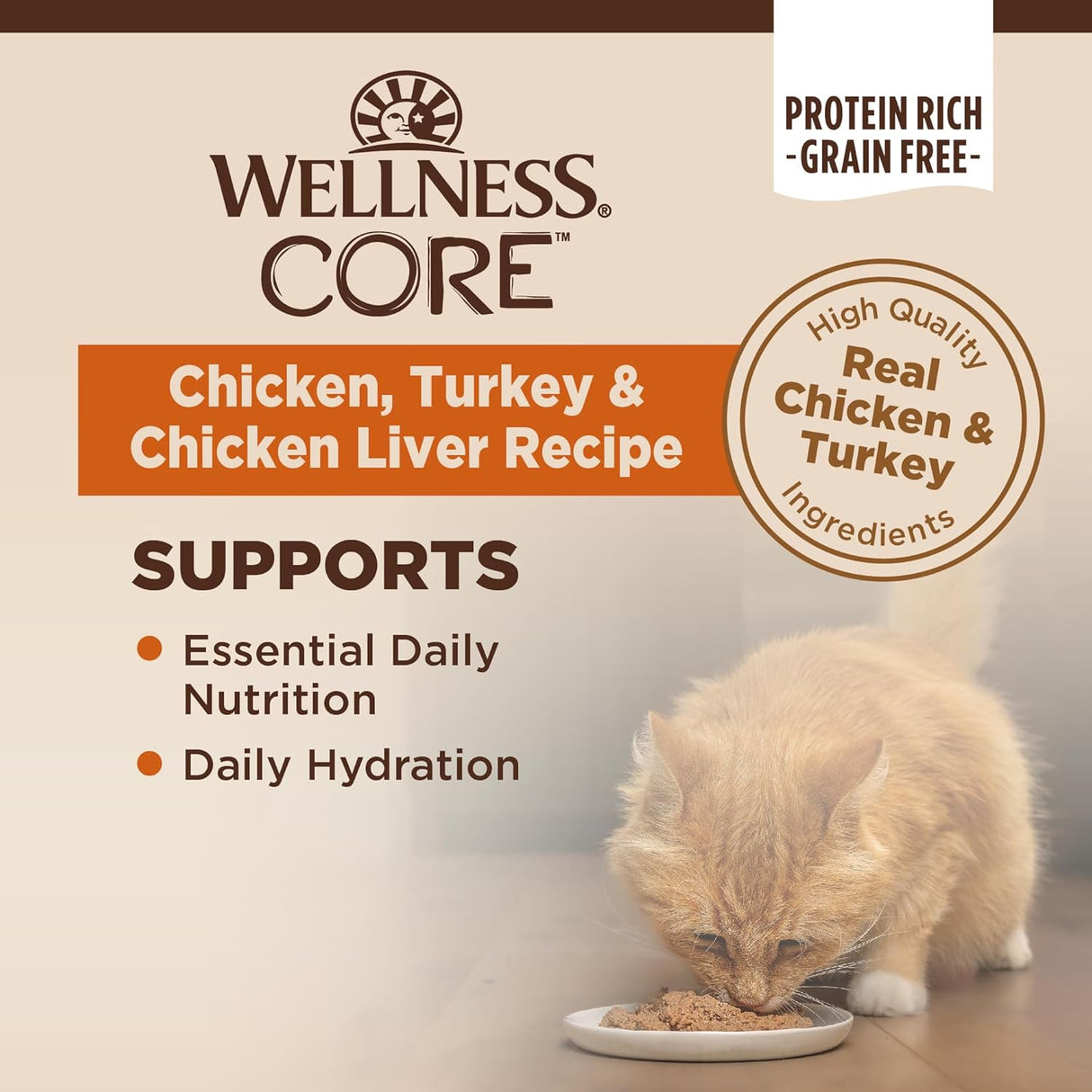 Alimento húmedo natural sin granos para gatos, paté de hígado